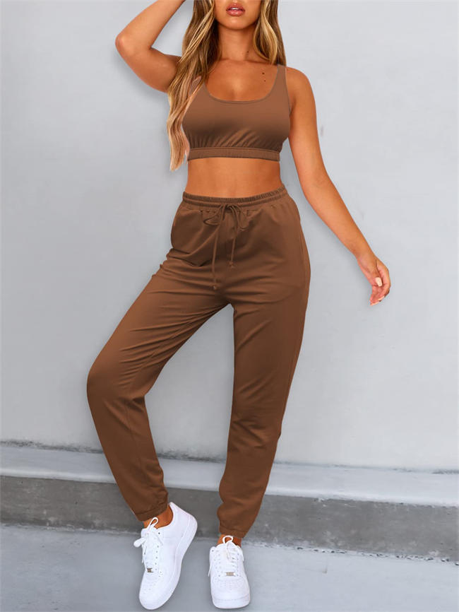 Women Sweatsuits Bra and Sweatpants Set 2 Pieces Jogger Tracksuit With Pocket